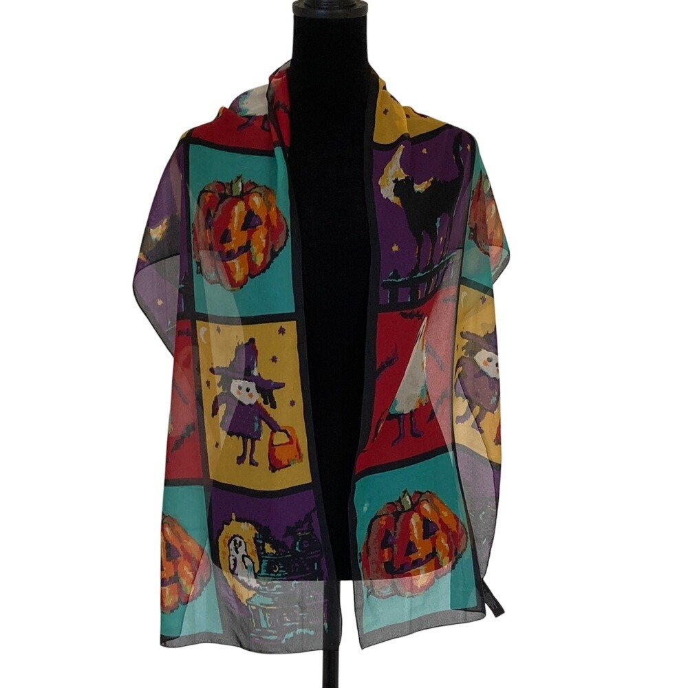 ECHO Halloween Themed Vibrant Sheer Scarf 13x61 Novelty Teacher Fall